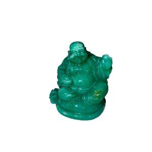 Carved Faux Jade Chinese Buddha Green Pendant Necklace